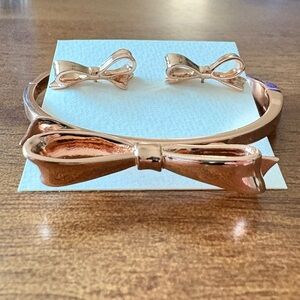 Kate Spade Rose Gold Love Notes Bow Bracelet and Earring Set